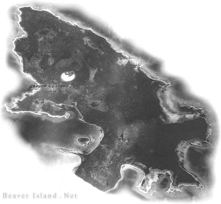Garden Island 1938 Aerial. Copyright 1999 Beaver Island.Net.  All Rights Reserved.